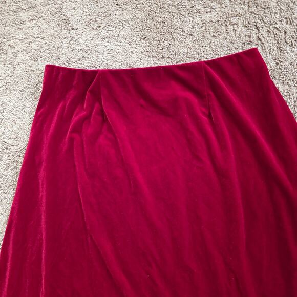 Vintage 90s Red Velvet Midi Skirt Women L Vamp Holiday Valentines Whimsioth Boho - Picture 5 of 9